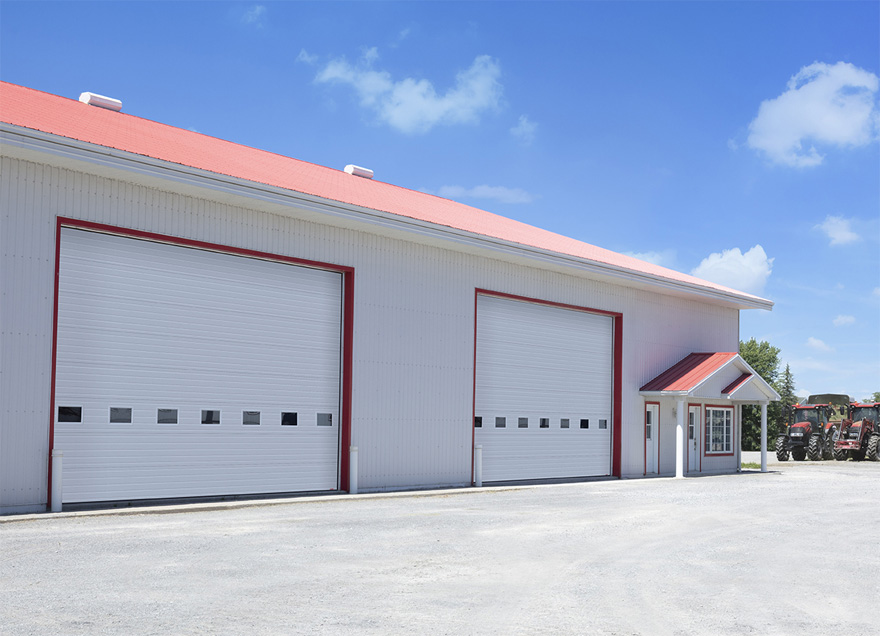 agricultural building with garage doors