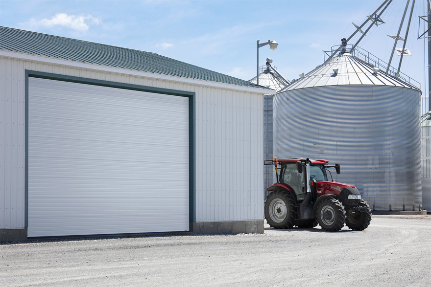 Garage door on farm building